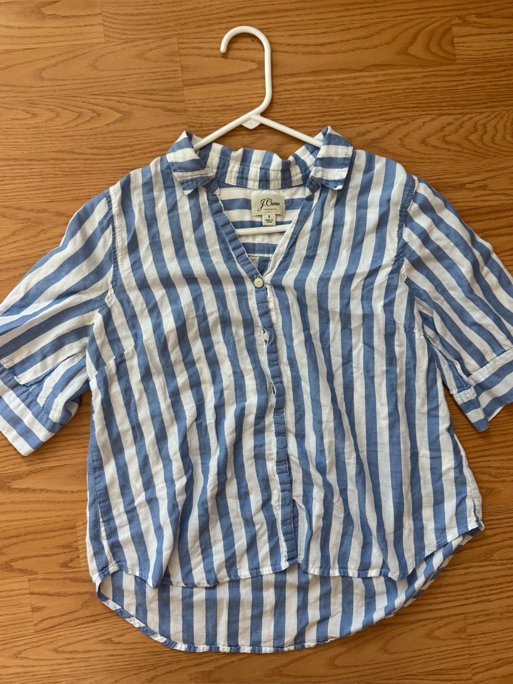 J. Crew Blue and White Vertical Stripe Button-Front Shirt S
